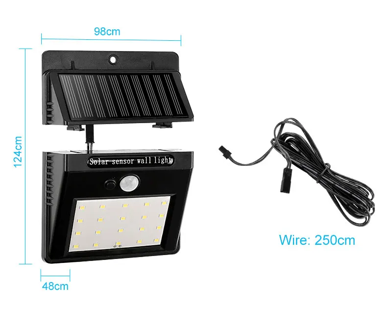 Уличный солнечный светильник, разделяемый 20 светодиодный PIR датчик движения, Активированный солнечный светильник, перезаряжаемый водонепроницаемый настенный светильник безопасности