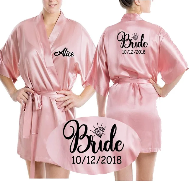Personalized name date Mrs Satin silk Bride Robe women custom wedding