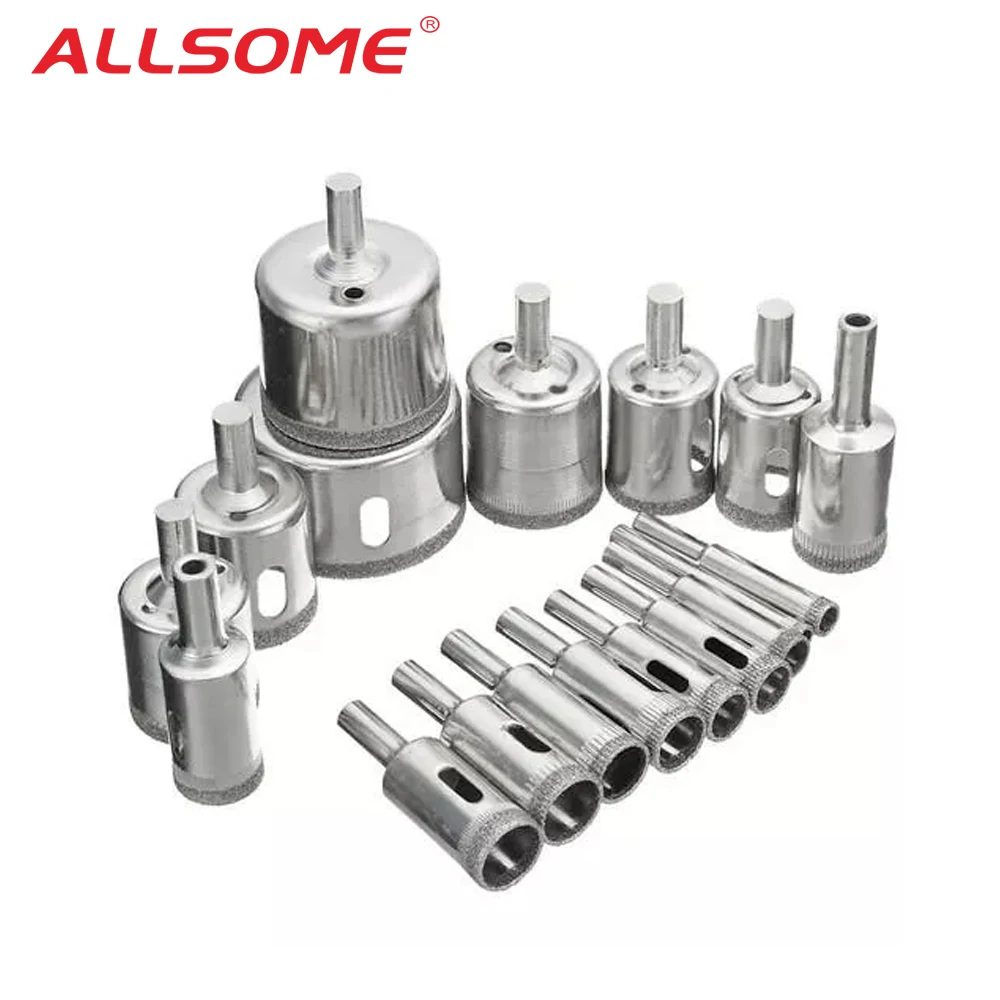 ALLSOME 15pcs Diamond Coated Drill Bit Set Tile Marble Glass Ceramic ...