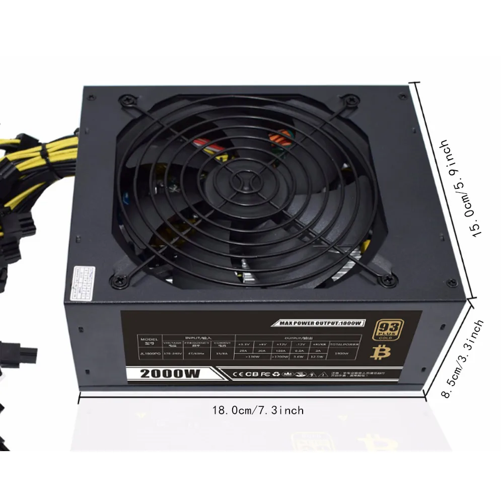 2000W Modular Mining Power Supply PSU for 8 GPU Eth Rig Ethereum Miner EM88 2000W Modular Mining Power Supply PSU for 8 GPU Eth Rig Ethereum Miner EM88