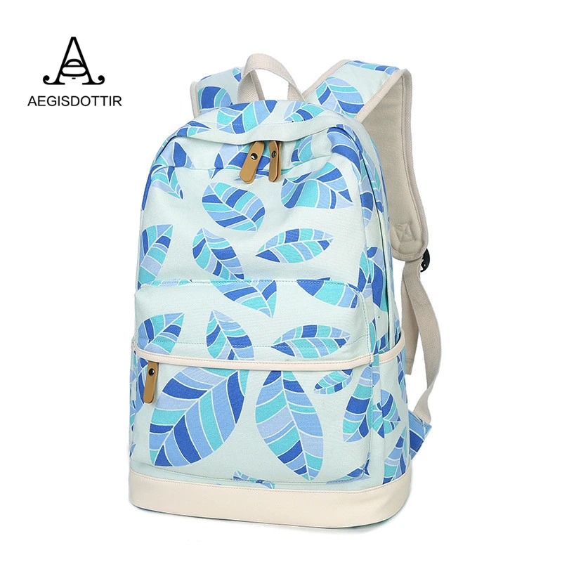 

Printing Canvas Backpack Women Green Leaves Bagpack Canvas School Bag for Teenage Girls Rucksack Laptop Backpack School Backpack