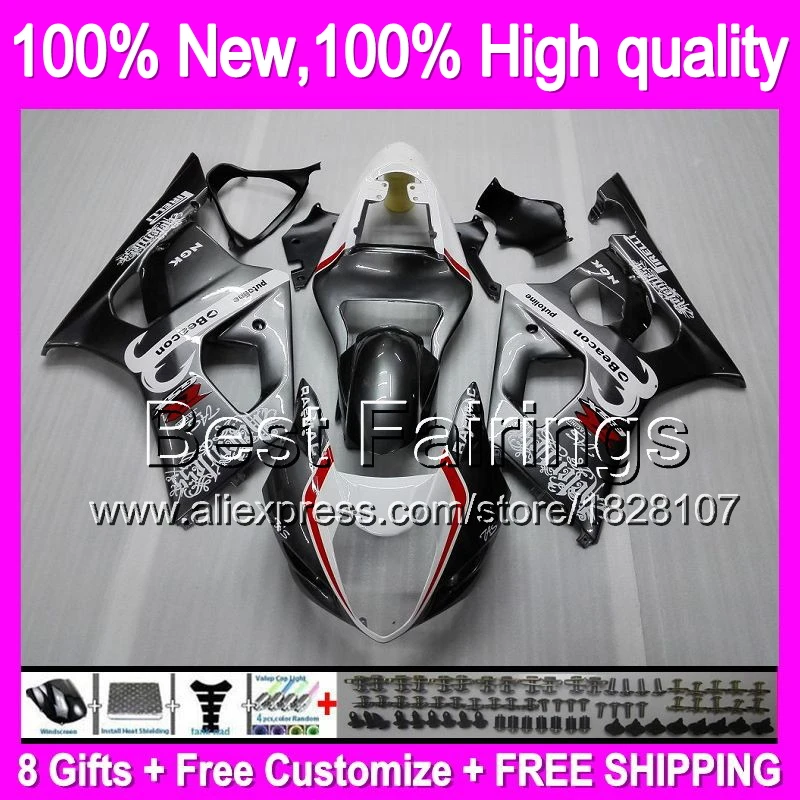

Fairing For SUZUKI GSX R1000 2003 2004 K3 Silver grey GSX-R1000 8#77 GSXR 1000 K3 03-04 Grey GSXR-1000 GSXR1000 03 04 +Decal