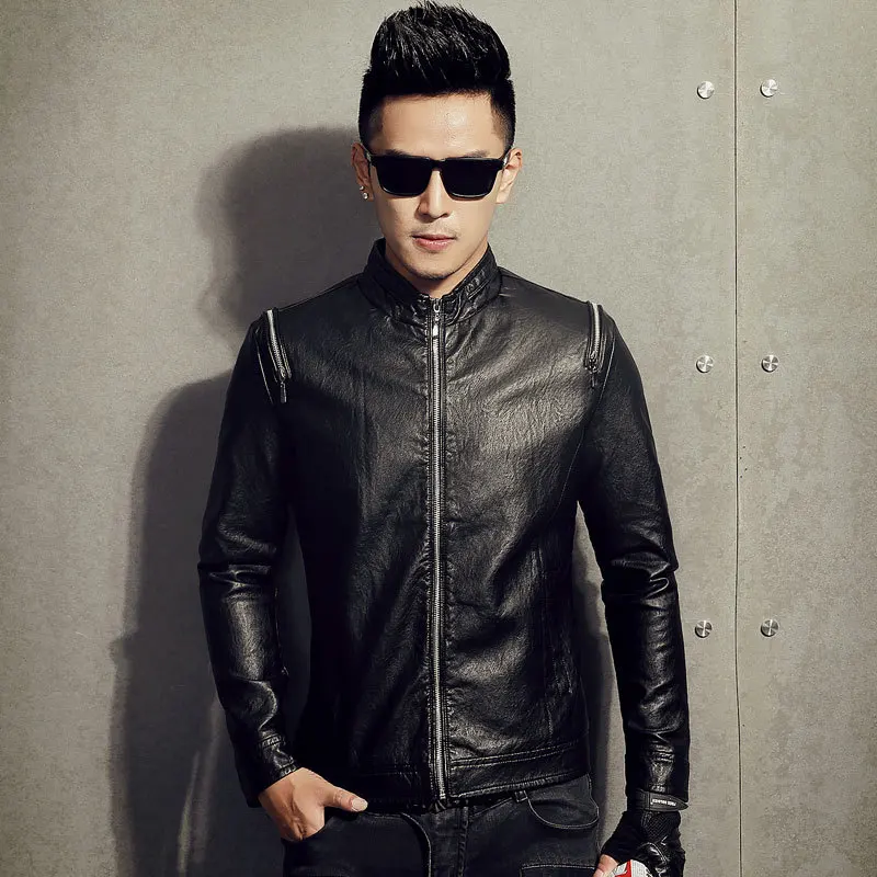 men 's leather jacket coat 2016 new young men's fashion zipper leather