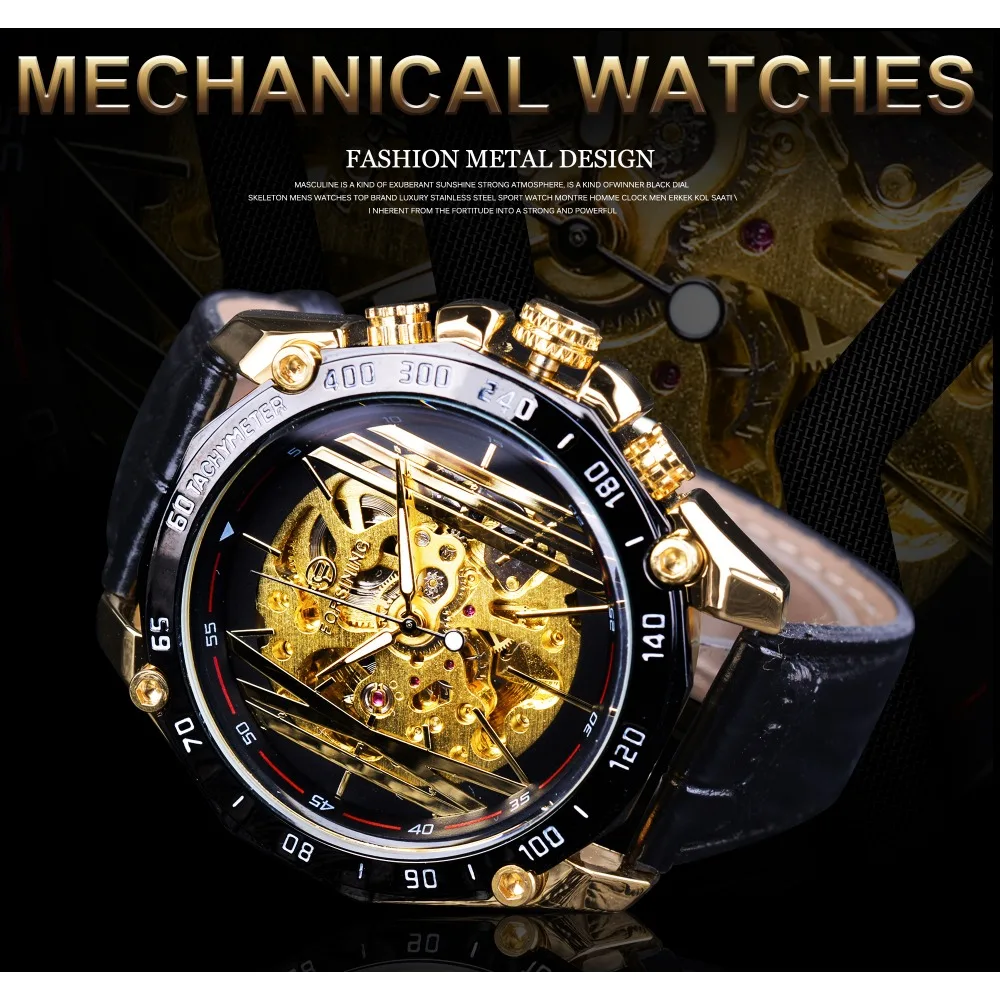 Forsining Big Dial Steampunk Design Luxury Golden Gear Movement Men Creative Openwork Watches Automatic Mechanical Wrist Watches