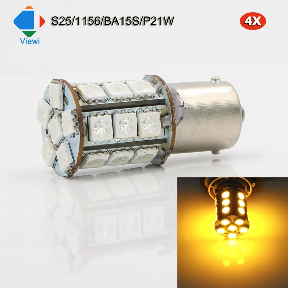 Viewi 4X S25 1156 BA15S P21W yellow led car lights Dc 12 volt Auto turn