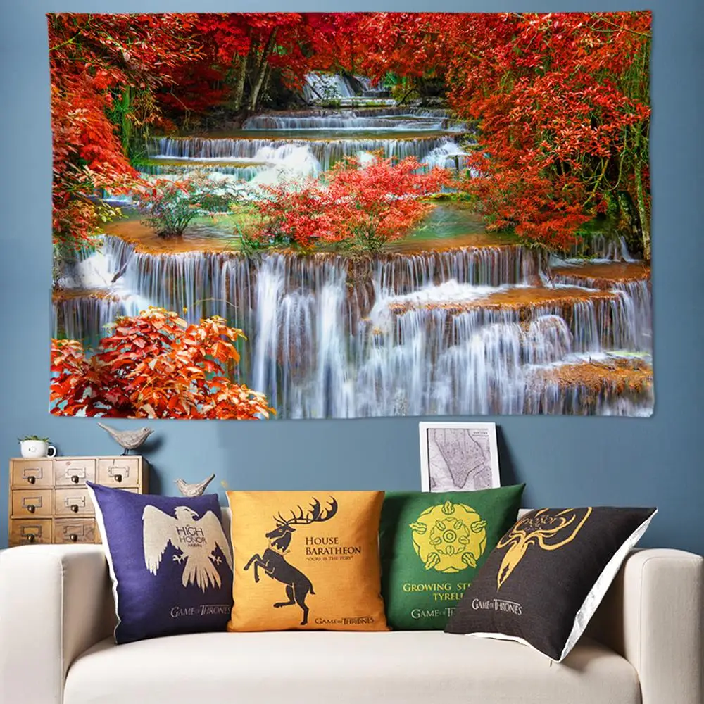 

Psychedelic Tapestry Forest Wall Hanging 3D Waterfall Scenery Decoration Wall Tapestry Bohemian Hippie Tapestry Large 170x240cm