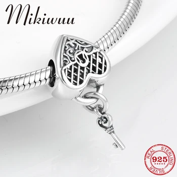 

925 Sterling Silver Charms Key To My Heart Lock Hollow out Valentine Bead Jewelry making Fit Original Pandora Charm Bracelet