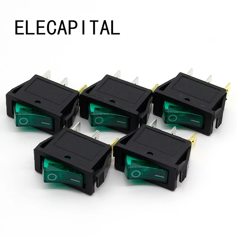 5 шт./лот Зеленый светодиод SPST 3PIN вкл./выкл. G124 рокер переключатель 15A/250 В 20A/125