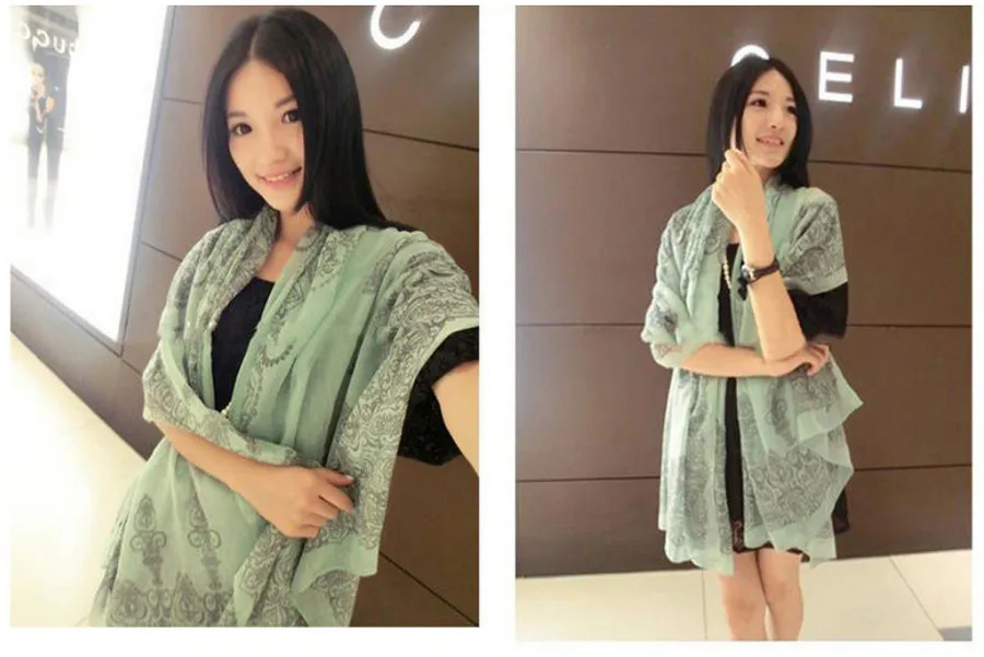 7 High quality Sexy Women Scarf Shawl Blue White Porcelain Style Thin the Silk Floss Striped Print Dot Scarfs Wrap Shawls Scarves  Bandana Hijab Foulard Femme Cachecol Bufandas Amice Tippet Mantelet