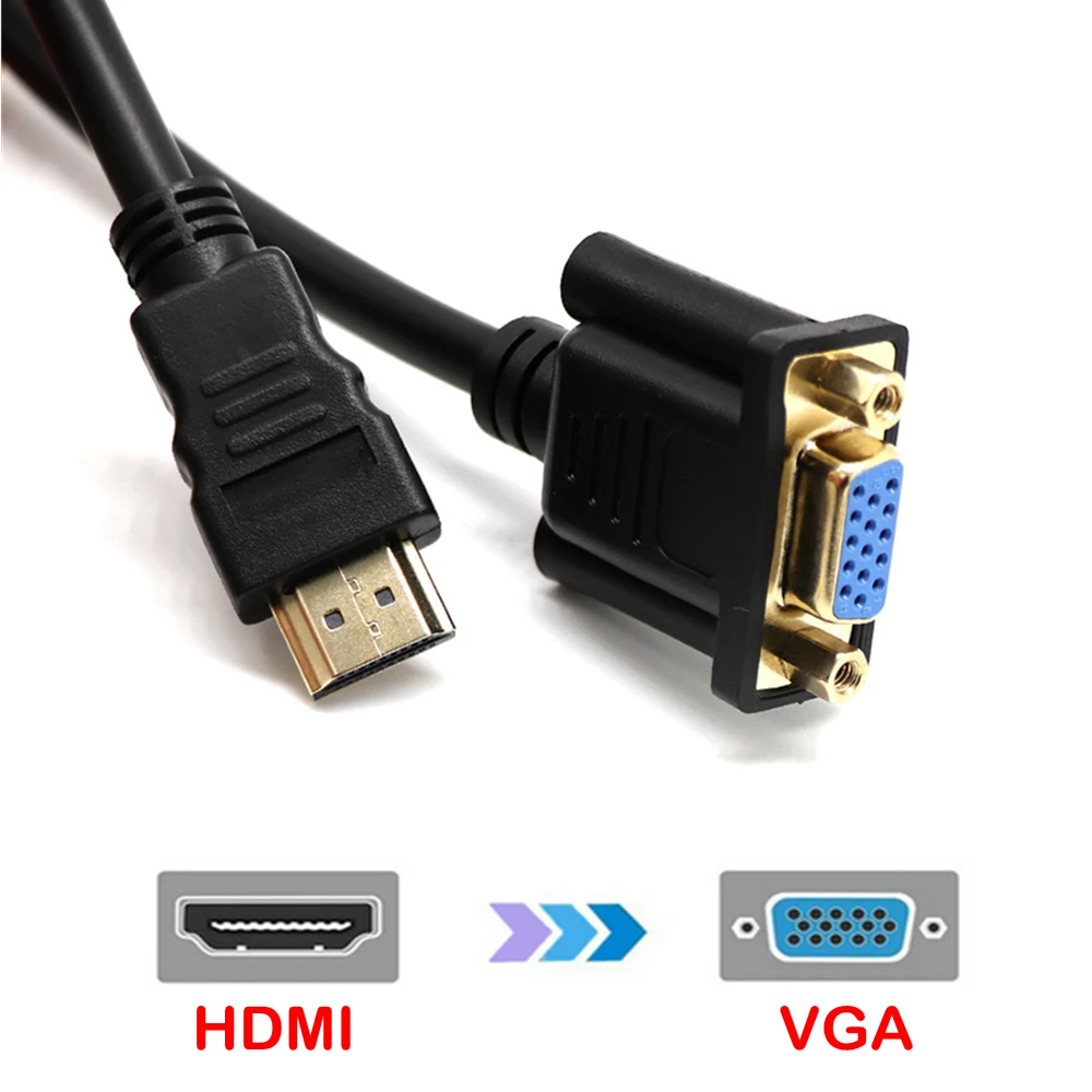 Позолоченный 30 см HDMI Мужской к VGA Женский Кабель-адаптер HDMI к VGA D-SUB 15 Pin Цифровой Аудио Видео AV конвертер кабель Разъем