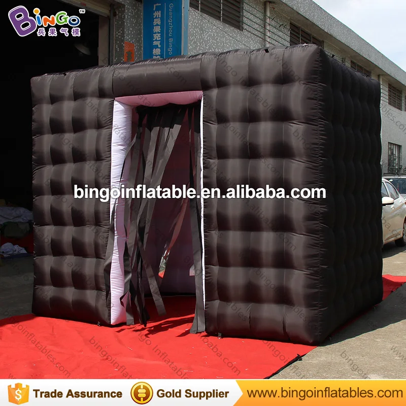  Portable 3X2.1X2.4M black inflatable photo booth with tassels curtains and two doors high quality c