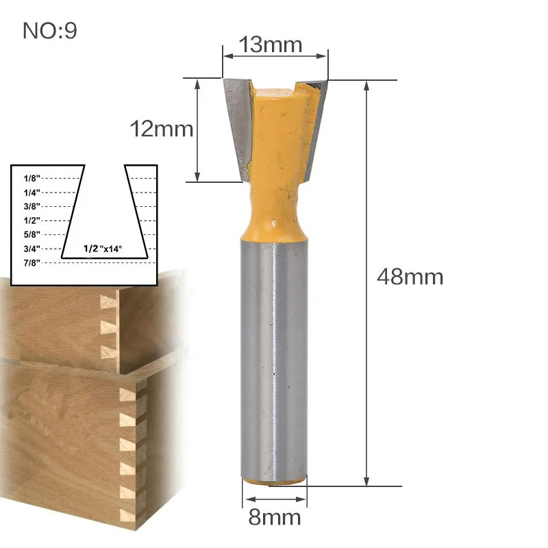 1 шт. 8 мм хвостовик древесины маршрутизатор бит прямой Концевая фреза триммер очистка заподлицо отделка угловая круглая бухта коробка биты инструменты фреза - Длина режущей кромки: NO9