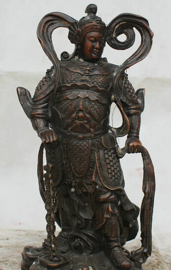 

JP S62 10 Chinese Bronze Stand Skanda Veda Wei Tuo God warrior knight immortal Statue B0403