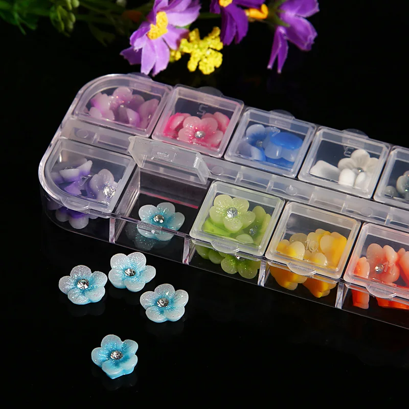 

60Pcs 3D Nail Art Powder Decorations Matte Ceramics Flowers Roses Rhinestone Nail Design Nail Beauty Decorations
