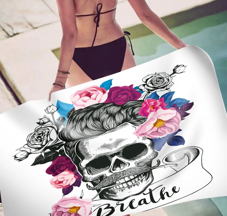 

3D Printed Skull Microfiber rectangle Beach Towel for Adults Child Summer Toalla Yoga Mat T429