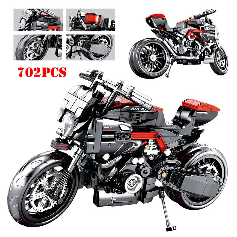 

702pcs Technic Speed Racing Motorcycle Car Building Blocks Compatible Legoed Technic DIY Enlighten Bricks Toys For Children Boys