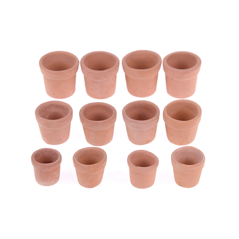 12pcs/lot Red Clay Flowerpot Simulation Garden Flower Pot Model Toy For Dollhouse Miniature Doll Houses Accessories 1/12 2