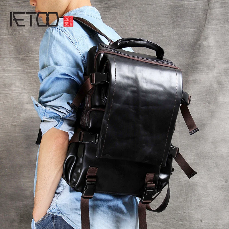 

AETOO Head-layer cowhide shoulder mountaineering bag handmade male and female leather backpack classic casual travel Bag
