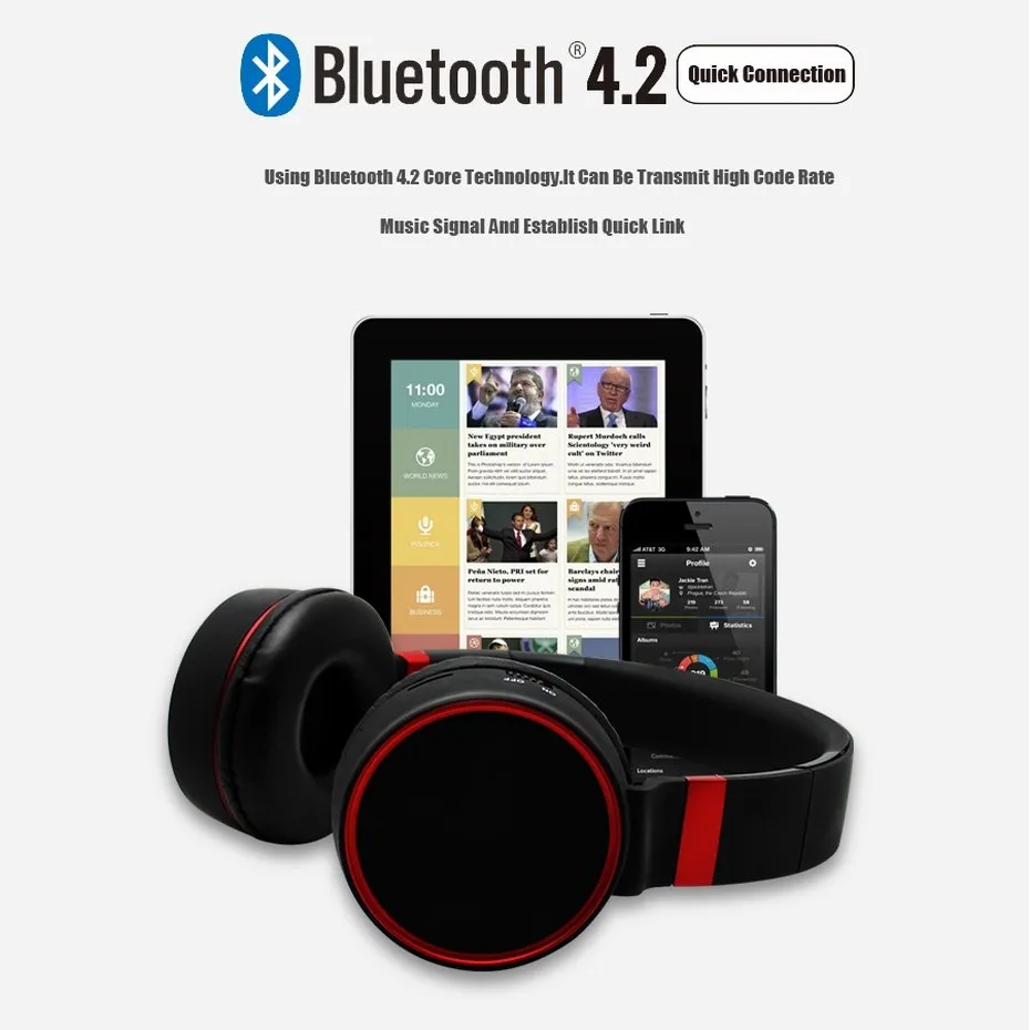 KHP ST10 Wireless Bluetooth Earphones Headphones With Microphone TF Card Gaming Headphones Headset For Computer TV Earbuds (3)
