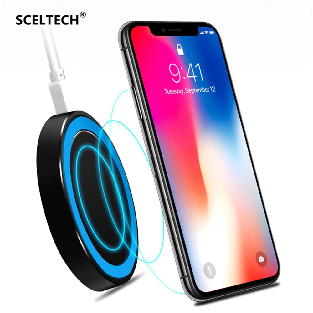 

SCELTECH Mini QI Wireless Charger for iPhone X XS MAX 8 For Samsung Phone Ultrathin USB Phone Charging Pad Case for XiaoMi