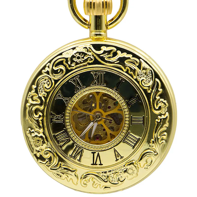 

Steampunk Pocket Watch Mechanical Pocket Watches Flip Clock Necklace Retro Skeleton Vintage Pocket Fob Watch Chain PJX1374