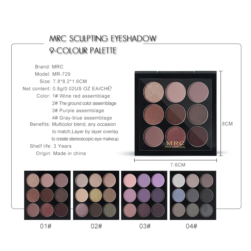 MRC Trendy Eyes Makeup 9 Colors Metallic Eyeshadow Palette Nude Matte and Shimmer Eye Shadow Make Up Palette