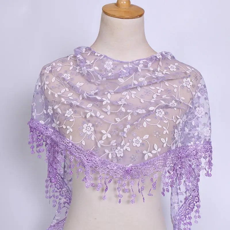 Simple elegant Women' Ladies Fashion Lace Tassel Floral Knit Mantilla ...