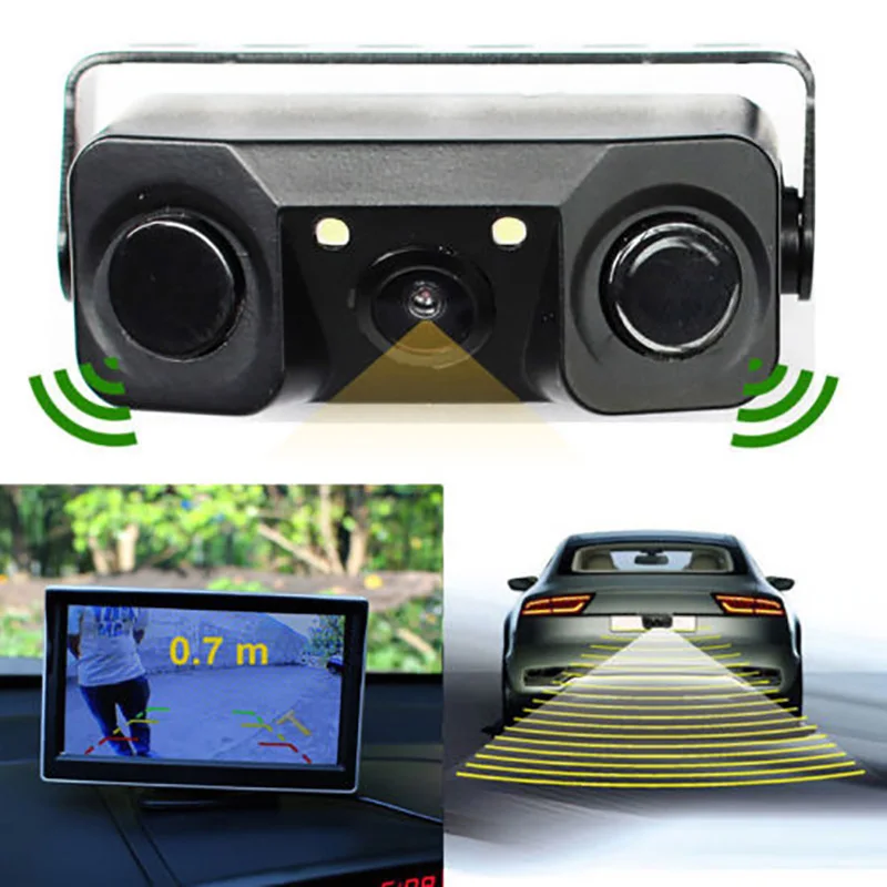 Living Waterproof Parking Sensor 3In 1 Car Parking Reversing Radar Sensors Rear View Backup 170 Degree Camera With Night View