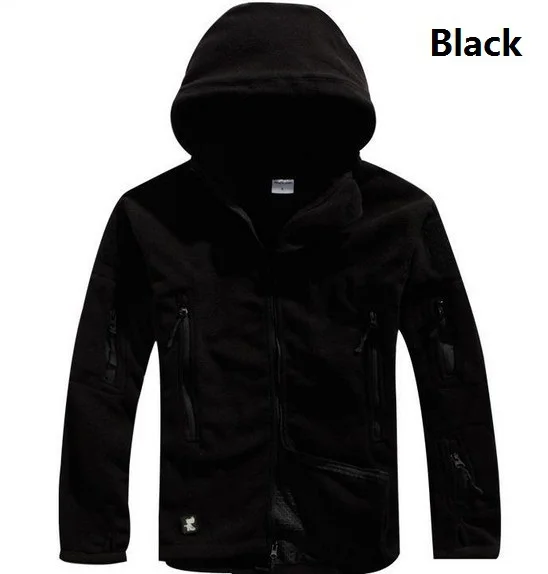 Военная флисовая тактическая куртка для мужчин, термоуличная, Polartec, теплое пальто с капюшоном, Militar Softshell, походная верхняя одежда, армейские куртки - Цвет: Черный