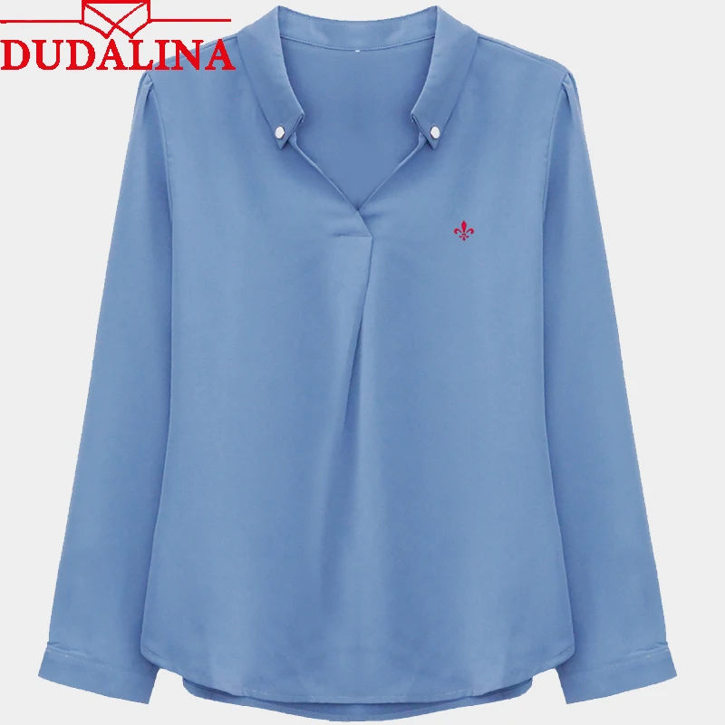 Dudalina, Женская Сексуальная Блузка с длинным рукавом на шнуровке, шифоновая Однотонная рубашка, элегантные женские блузки, женские топы, Blusas Feminino