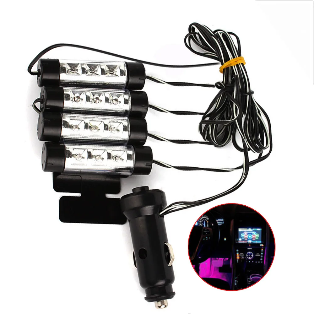 

Universal Purple Car Atmosphere Lights Decorative Lamps DC12V 4x3 LED Glow Auto Interior Light Source Car Styling Accessories