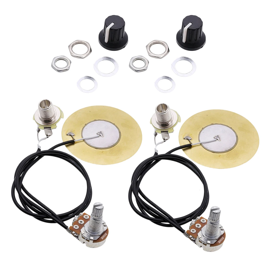 2pc 50mm Guitar Pickup Piezo Transducer Prewired Amplifier with Output Jack