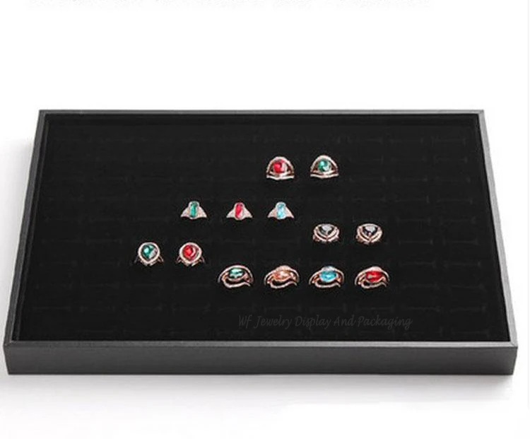 Черный бархат и кожзаменителя, ювелирные изделия Дисплей лоток ювелирные изделия показано Box чехол для Цепочки и ожерелья браслет кольца, серьги, кулон хранения - Цвет: 100 Slots Ring Tray