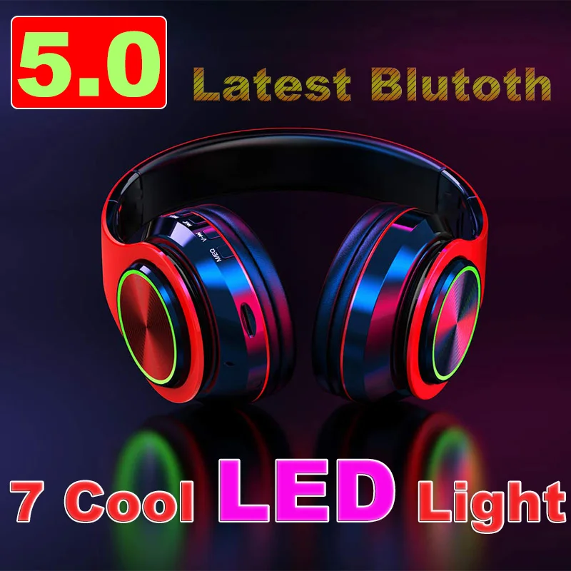 

Wireless Bluetooth Over-Ear Stereo Foldable Headphones, Wired Headsets Noise Cancelling with Built-in Microphone