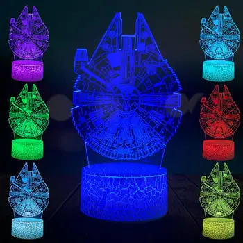 Cartoon Millennium Falcon 3D Lamp LED USB Illusion Mood Desk Table Beside Night Light Multicolor Lava Crack Christmas Gifts wedding decor i love you heart 3d optical illusion mood light 7 colors change luminaria lava lamp kids night light novelty gifts