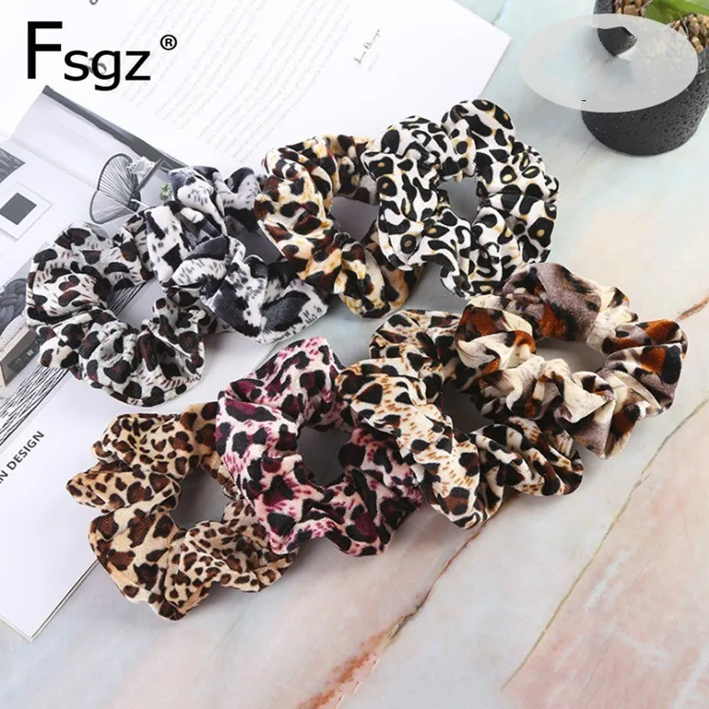 

Fashion Leopard Scrunchies Women Soft Fabrics Pigtail Hair Ties Large Size Rubber Bands Leopard Print Hair Band Headdress Access