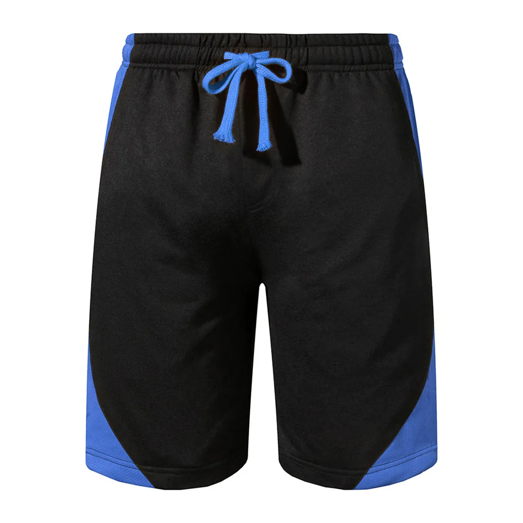 Короткие мужские летние модные мужские шорты, мужские шорты для отдыха, лоскутные двухцветные эластичные спортивные шорты с веревкой, домашние шорты korte broek heren - Цвет: Синий