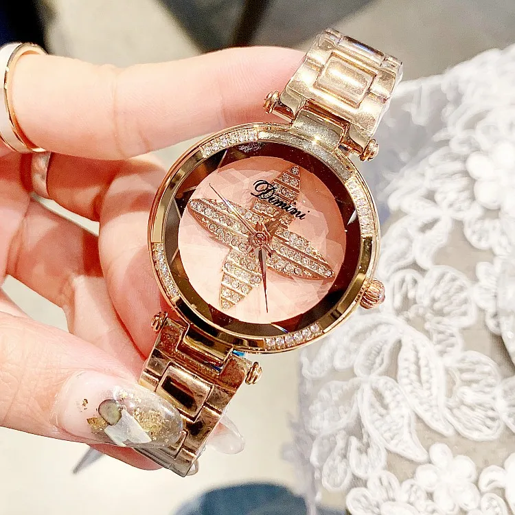 Для женщин роскошный подарок кварцевые часы модные блестящие Повседневное женские часы кварцевые золотые часы С кристалалми и стразами для Для женщин часы