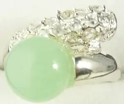 Оптовая продажа благородное свечение зеленый натуральный нефрит Посеребренная блестящая инкрустация модное кольцо (#7.8.9)