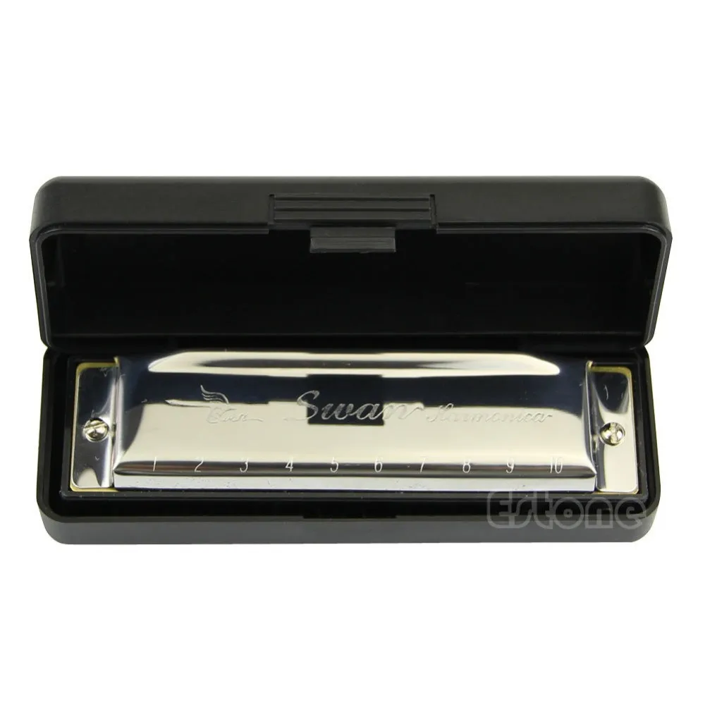 

New Elegent Harmonica 10 Holes Key of C for Blues Rock Jazz Folk + Case Silver