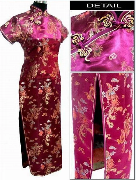 Голубое китайское традиционное платье для женщин атласное Qipao дракон феникс длинное платье Чонсам размера плюс S M L XL XXL XXXL 4XL 5XL 6XL LF-06 - Цвет: burgundy