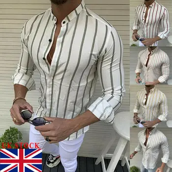 

New arrival stripe v-neck Luxury Fashion Men Slim Fit Shirt Muscle Long Sleeve casual Shirts Casual Shirt Top Clothing Camisa