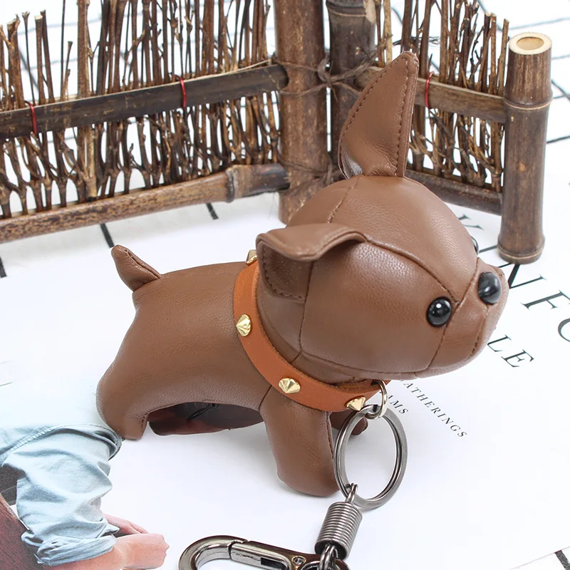 

2018 Bulldog Keychain Pu Leather Animal Dog Keyring Holder Bag Charm Trinket Chaveiros Bulldog Bag Accessories Punk Style Pendan