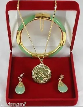 

fine Lovely Wonderful word green gem Dragon Phoenix pendants necklace earring bracelet set gem women's jewelry