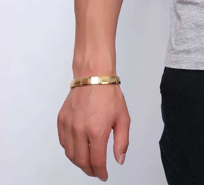 Для мужчин Вольфрам Сталь Goldtone магнитотерапия здоровья Браслеты отрицательных