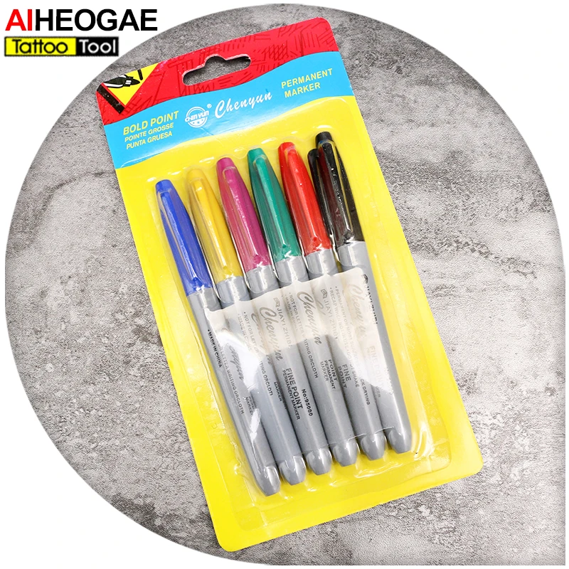 プロのタトゥー転写スキンペンタトゥースキンマーカーペン6種類の色のためのタトゥー転送ペンキットツールtc506 Aliexpress Beauty Health