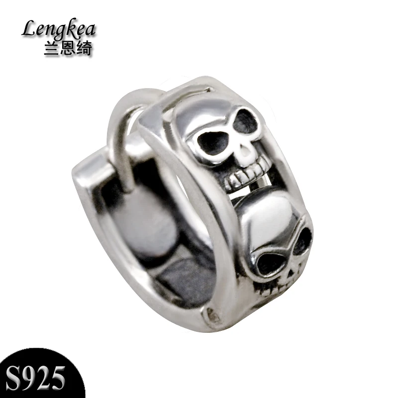 Индивидуальность для мальчиков, 925 серебряные ювелирные изделия, серебряные серьги, тайские серебряные серьги, модные мужские аксессуары в виде черепа, ювелирные изделия, Lengkea