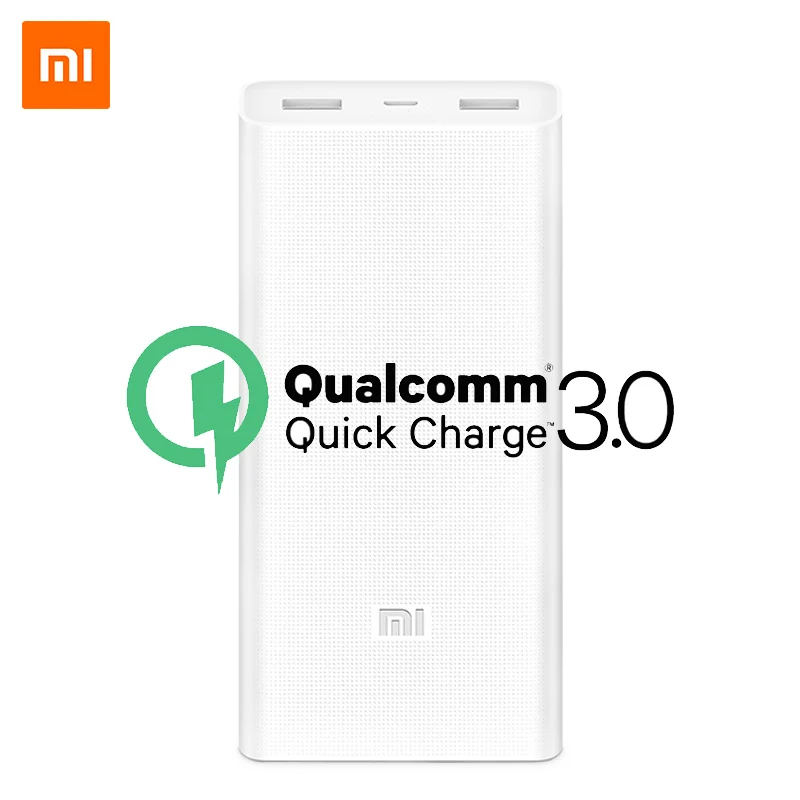 

Original Xiaomi Power Bank 20000mAh 2C Quick Charge QC 3.0 Dual USB Ports Mi Powerbank External Battery Pack Portable Charger