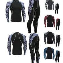 Футболка компрессионная Мужская мускулистая рубашка рашгарда ММА с длинным рукавом фитнес мужской спортивный костюм одежда брендовая футболка+ леггинсы комплект