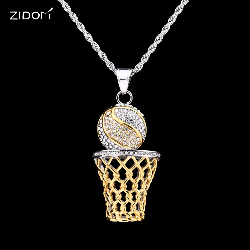Hiphop iced out bling Basketball Men pendant necklaces Stainless Steel 20-24inch long chain fashion hip hop necklace men jewelry